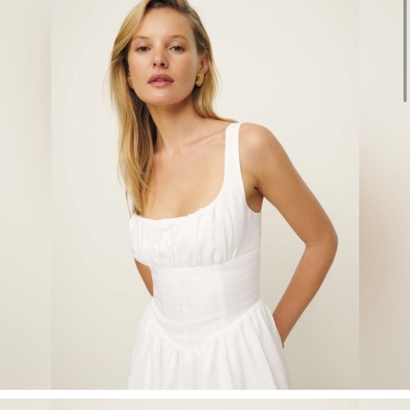 NEW Reformation Daria Mini Linen Dress Sleeveless Bow Corset  in White | size 6 - Picture 6 of 7